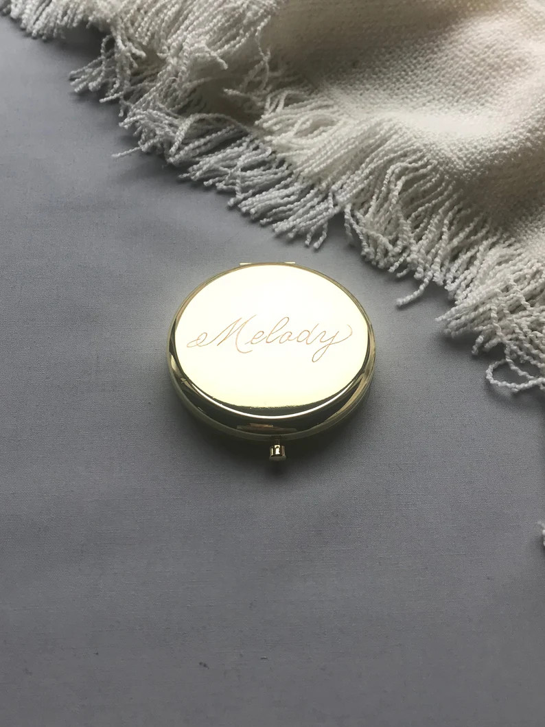 Calligraphy Engraved Compact Mirror Gold Rose Gold B - Gift for Mom, Best Friend, Bridesmaids, Ba... | Etsy (US)