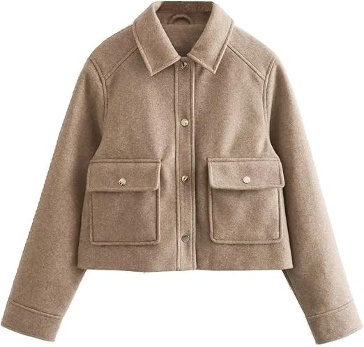 Jackets for Womens Autumn Solid Front Pockets Button Long Sleeve Jacket Elegant Woman Casual Oute... | Amazon (US)