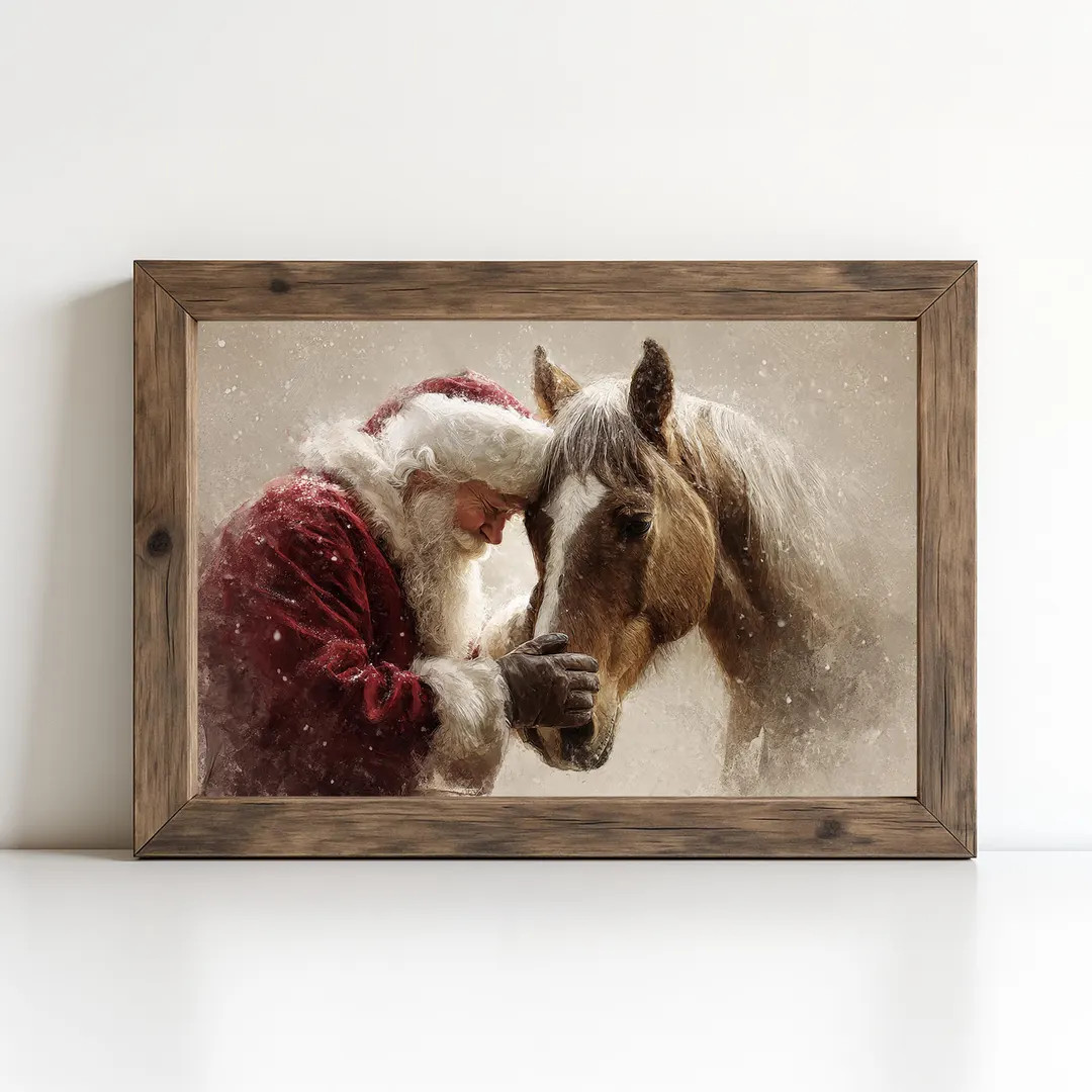 Santa with Horse in Snow Christmas Digital Art  • Western Holiday Wall Decor • Country Christ... | Etsy (US)