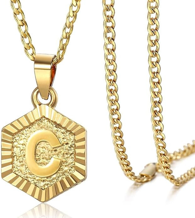 Trendsmax Hexagon Initial Letter A to Z Alphabet Pendant Necklace for Women Girls Gold Plated Sta... | Amazon (US)