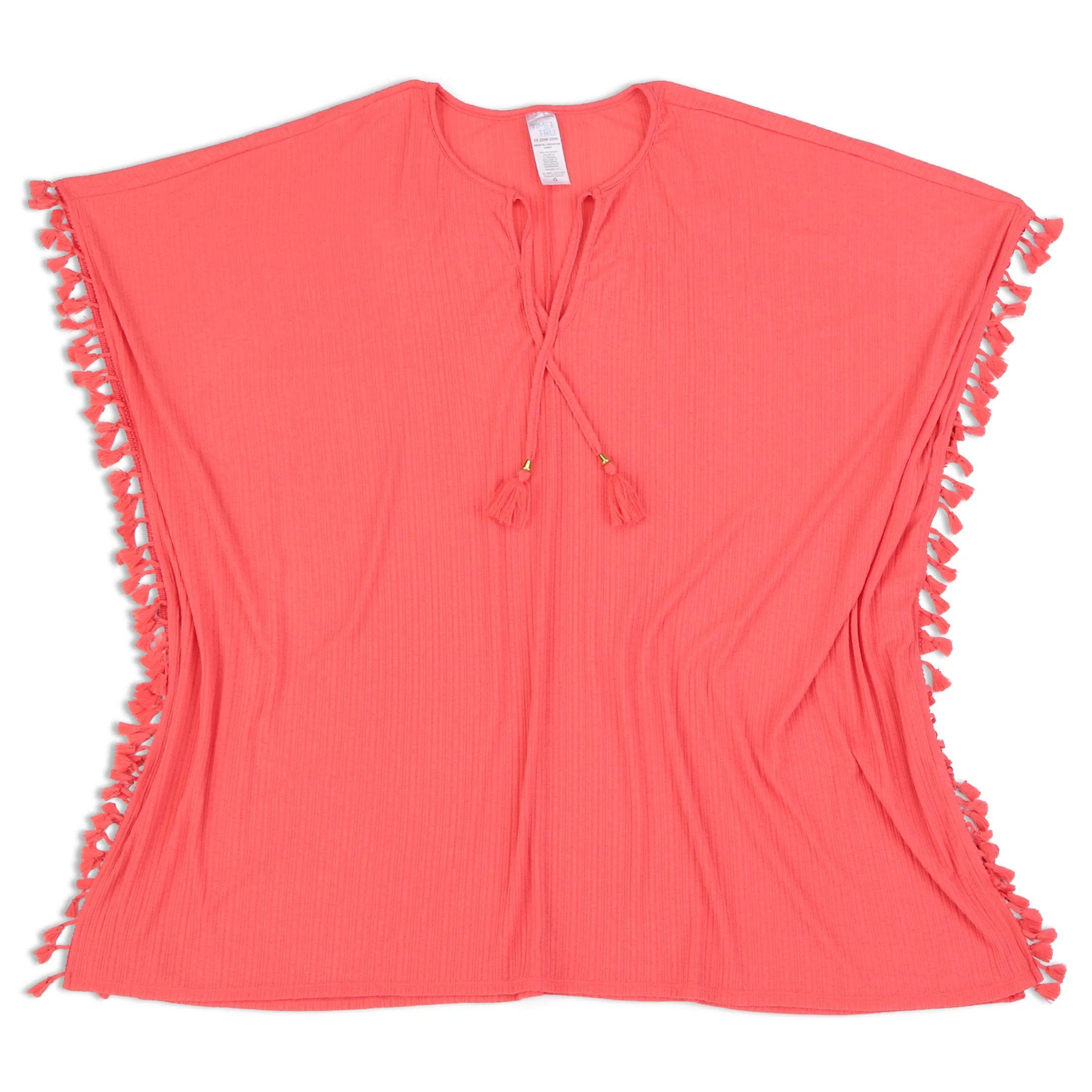 Time & Tru Women's and Plus Tassel Flat Rib Caftan Cover-Up | Walmart (US)