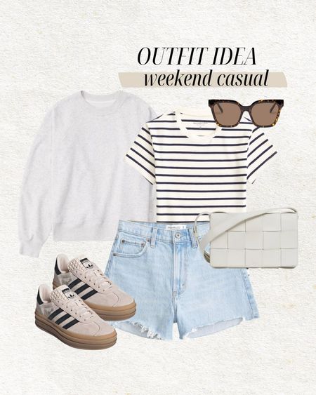 Weekend casual outfit idea 🤍

Spring outfit, weekend outfit, casual outfit, mom outfit, denim shorts, jean shorts, adidas, striped tee, Abercrombie, gray sweatshirt, crossbody purse, school drop off outfit, Nordstrom, Christine Andrew 

#LTKStyleTip #LTKSeasonal #LTKFindsUnder100