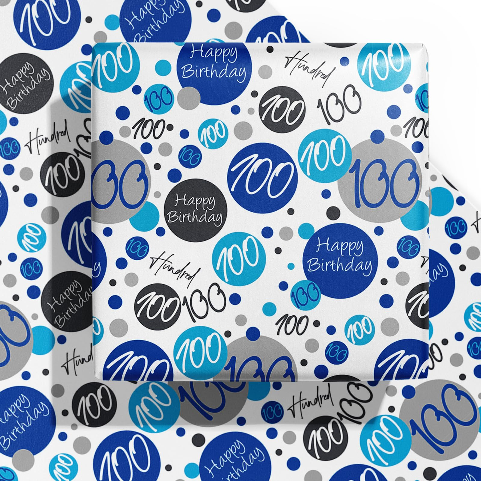 WRAPAHOLIC 6 Sheets Blue 100th Birthday Wrapping Paper - 19.7 Inch x 27.5 Inch Per Sheet | Amazon (US)