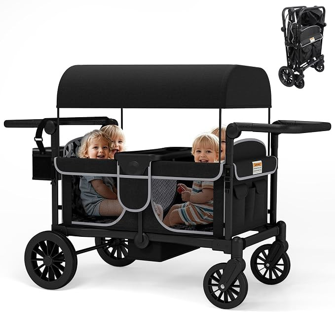 TOLEAD Wagon Stroller for 4 Kids, Foldable 4 Seats Outdoor Stroller Wagon with Canopy, Adjustable... | Amazon (US)