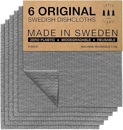 SUPERSCANDI Swedish Dish Clothes 6 Pack of Grey Reusable Compostable Kitchen Cloth Made in Sweden... | Amazon (US)