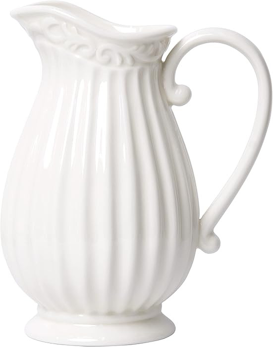D'vine Dev 10 Inch White Ceramic Pitcher Vase for Home Décor, VS-PT-1 | Amazon (US)