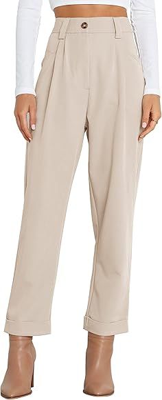 Febriajuce Women's Dress Pants Lightweight High Waist Straight Leg Office Work Pants Casual Trave... | Amazon (US)