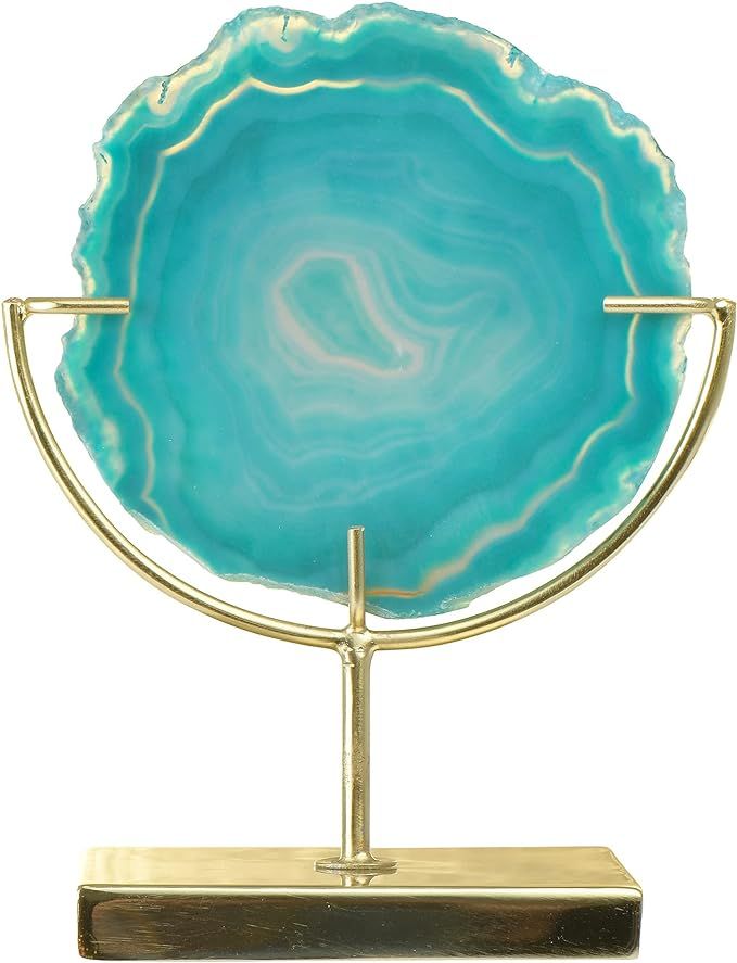 Main + Mesa Agate Geode Shelf Crystal on Metal Stand, Turquoise 6.75" x 4" x 4" | Amazon (US)