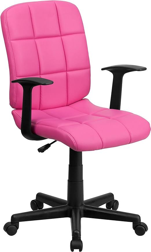 Flash Furniture Clayton Mid-Back Pink Quilted Vinyl Swivel Task Office Chair with Arms | Amazon (US)
