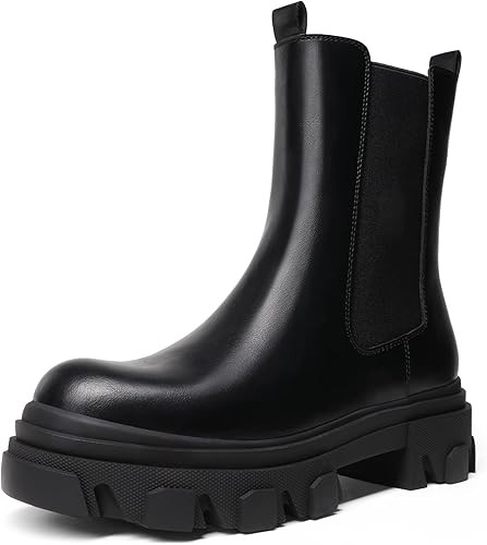 DREAM PAIRS Women's Platform Chelsea Boots Lug Sole Combat Mid Calf Slip On Chunky Ankle Booties | Amazon (US)