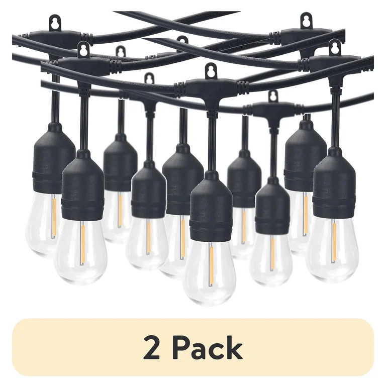 (2 pack) Better Homes & Gardens 48-Foot Outdoor Commercial String Lights, 24 Shatterproof LED Bul... | Walmart (US)