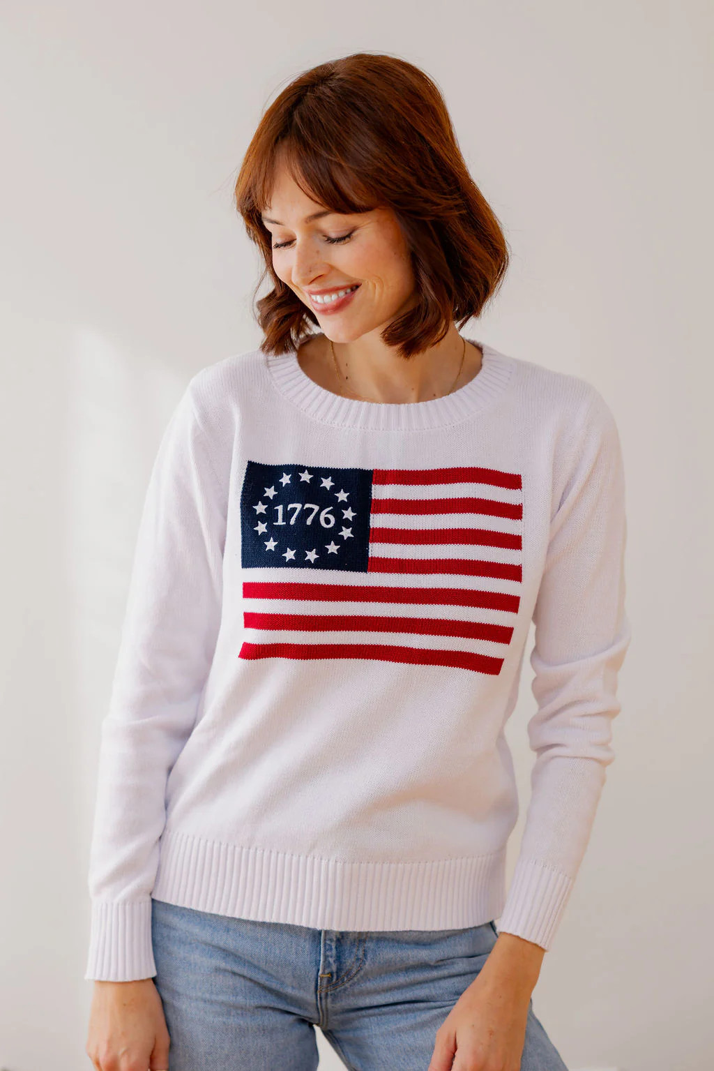 1776 American Flag Crewneck Sweater | Pearls & Camo