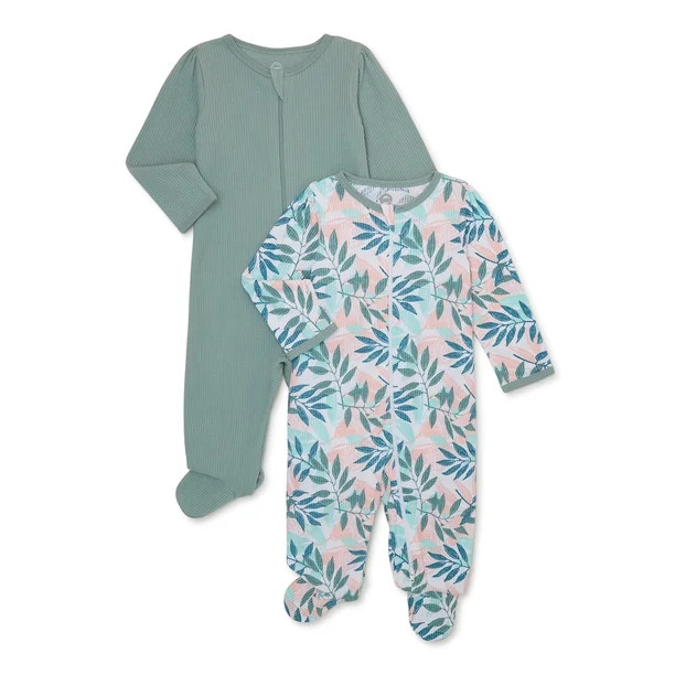 Wonder Nation Baby Girls Palm Sleep and Play, 2-Pack, Sizes 0-9 Months | Walmart (US)