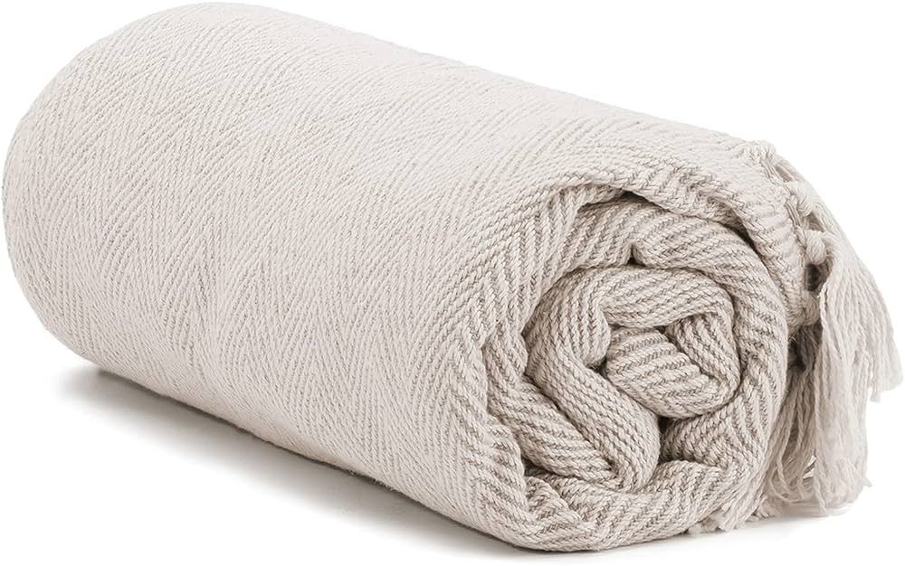 Americanflat 100% Cotton Throw Blanket for Couch - 50x60 Cream Throw Blanket for Bed, Sofa, or Ch... | Amazon (US)