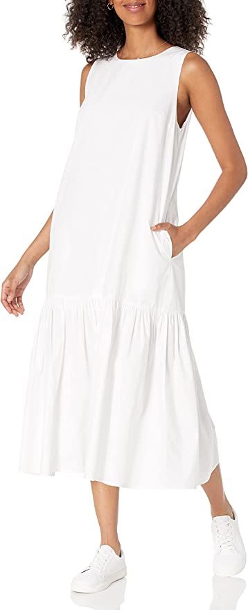 Amazon Brand - Women's Ilana Loose Sleeveless Wide-Hem Poplin Maxi Dress by The Drop | Amazon (UK)