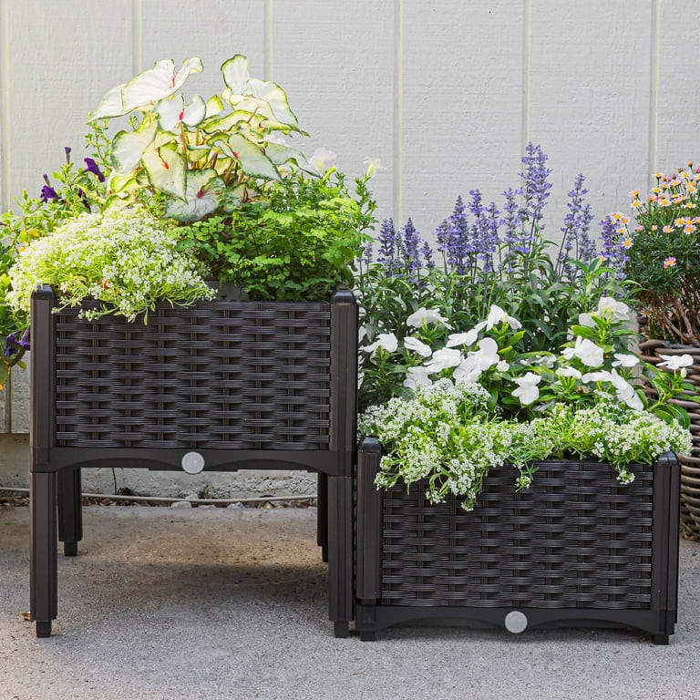 Barton 2-Piece Raised Garden Bed Planter Box with Self-Watering Design and Drainage Holes, Brown ... | Walmart (US)