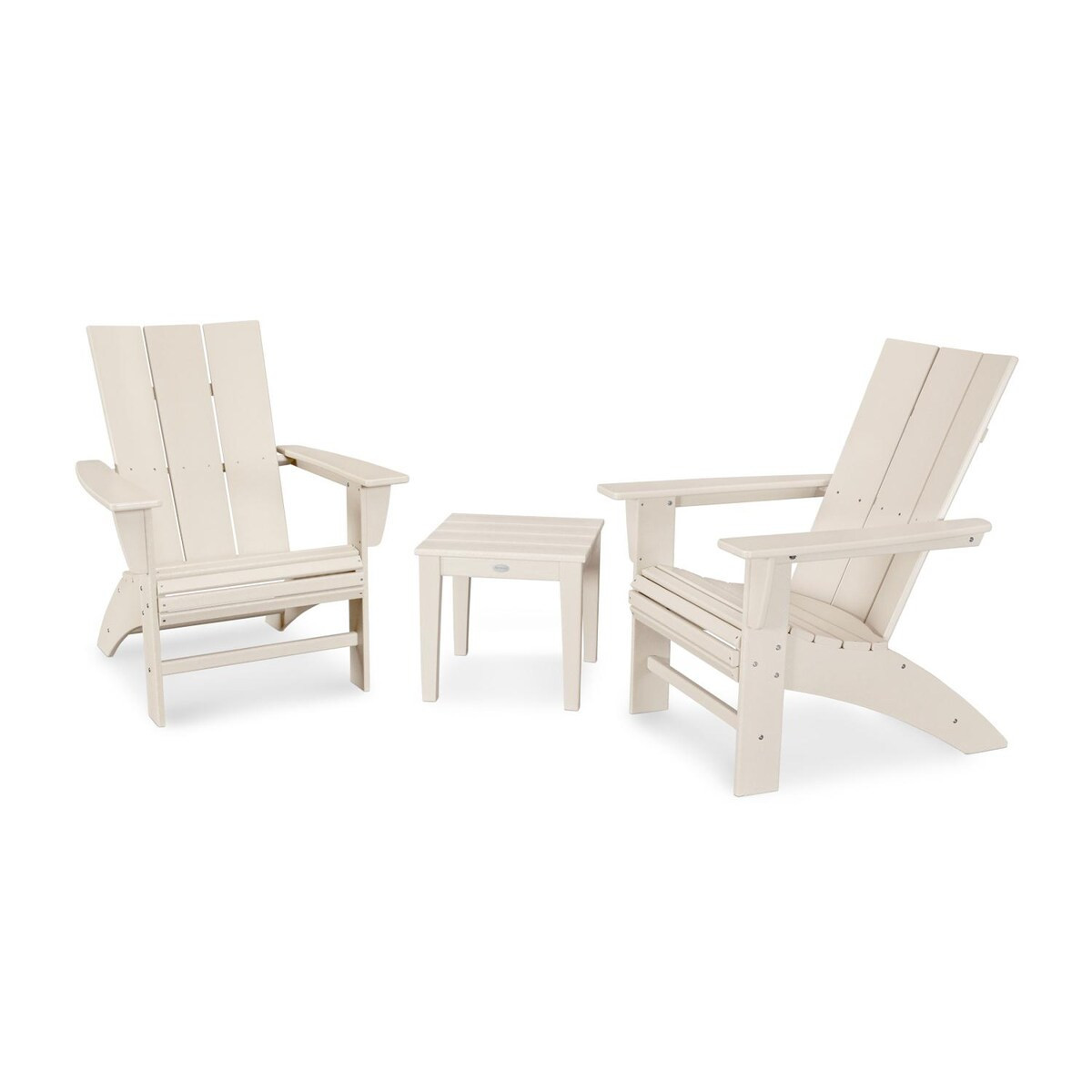 POLYWOOD Modern Adirondack 3 Pc Recycled Plastic Seating Set w/ Curveback Chairs in Sand by - PWS420-1-SA | BBQ Guys