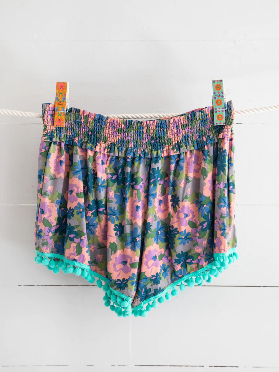 Pom Pom Shorts - Pink Blue Floral | Natural Life