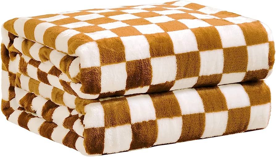 FY FIBER HOUSE Checkered Flannel Fleece Throw Blanket Queen Size Soft Cozy Checkerboard Grid Prin... | Amazon (US)