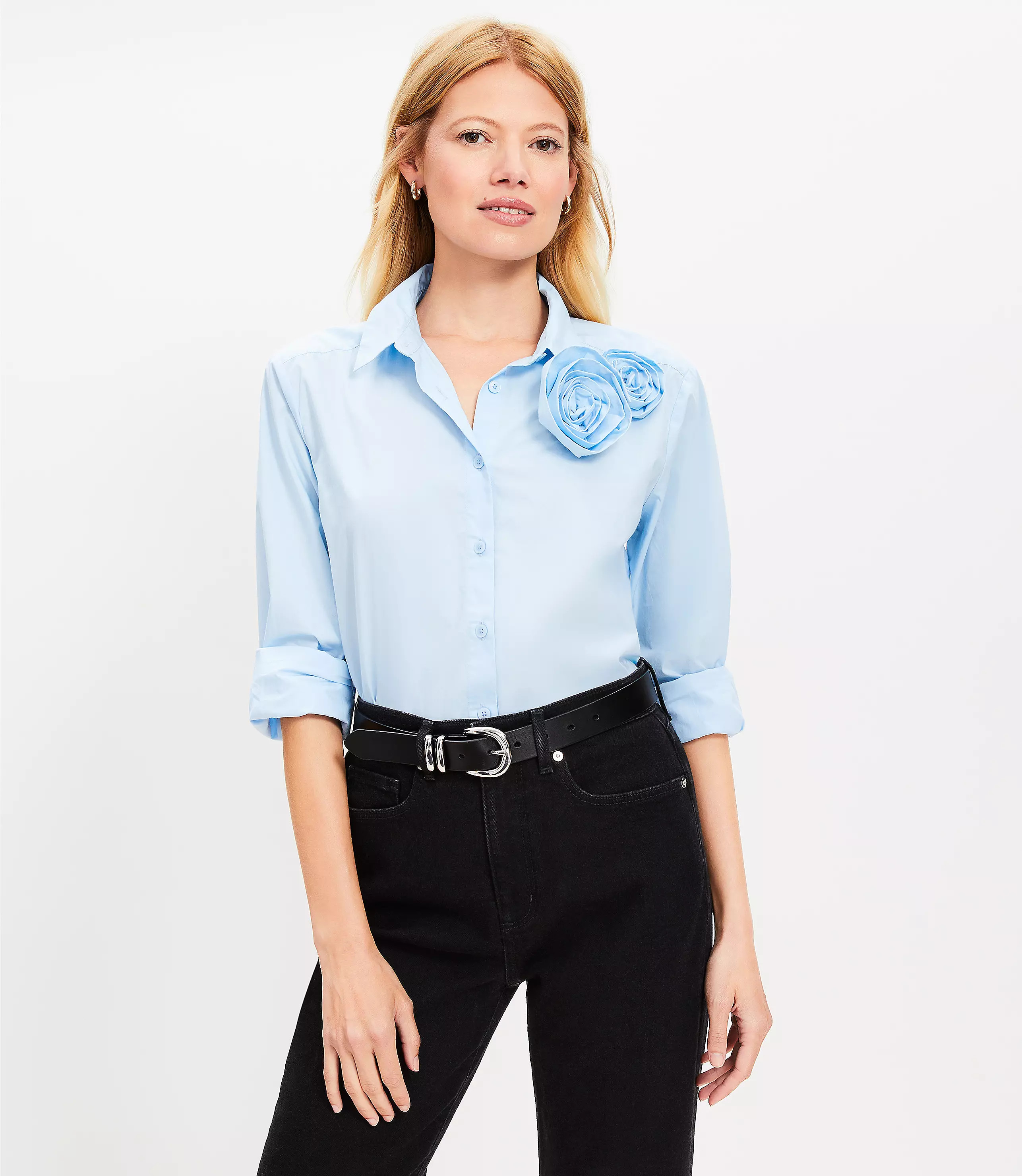 Rosette Poplin Everyday Relaxed Shirt | LOFT