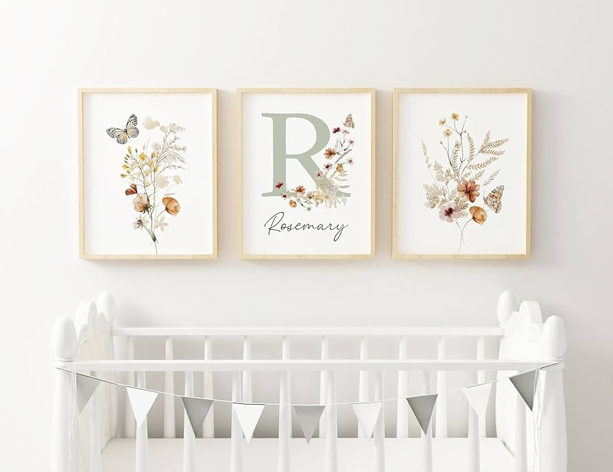 Personalized Wildflower Nursery Prints, Custom Floral Name Wall Art, Baby Girl Initial Monogram P... | Amazon (US)