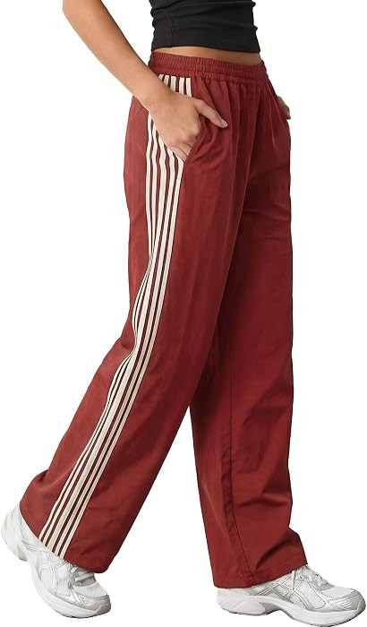 Petite Pants for Women Wide Leg Side Stripe Track Pants Elastic Waist Lounge Trousers with Pocket... | Amazon (US)