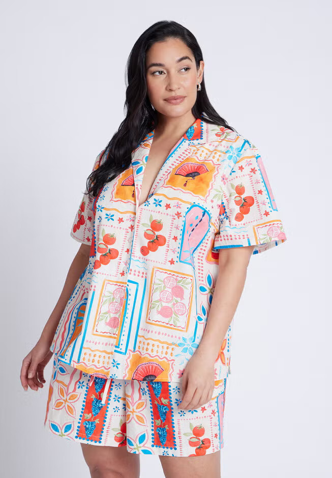 Relaxed Short Sleeve Button Down | Eloquii