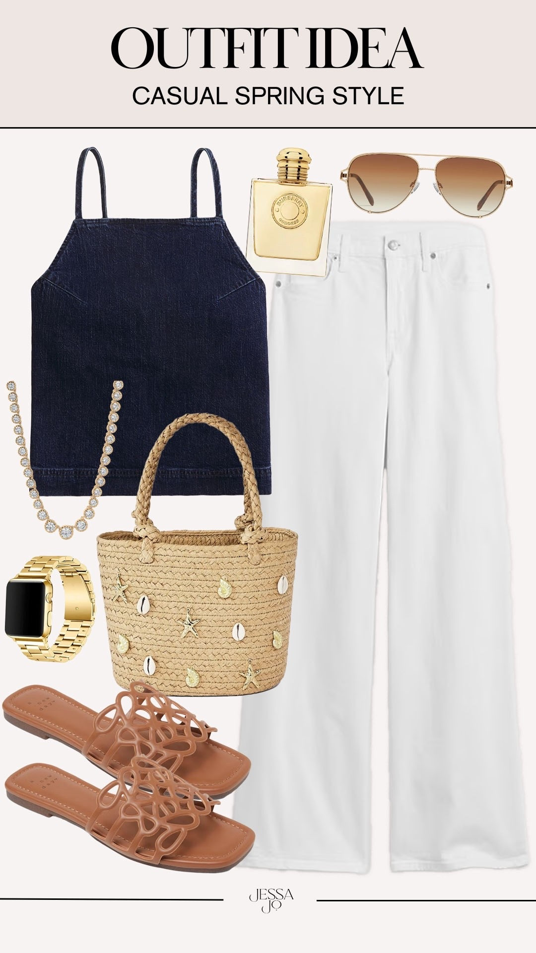 Elevated casual spring outfit. Spring style. Spring to summer outfit. White denim. Target white jeans. Abercrombie denim shell top. Embellished straw handbag. Loewe inspired slide sandals  

#LTKootd #LTKgrwm #LTKSeasonal