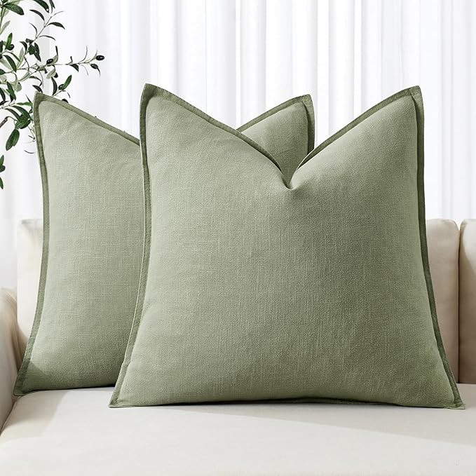 MIULEE Decorative Linen Pillow Covers 20x20 Inch Sage Green ​Boho Farmhouse​ ​Neutral Sprin... | Amazon (US)