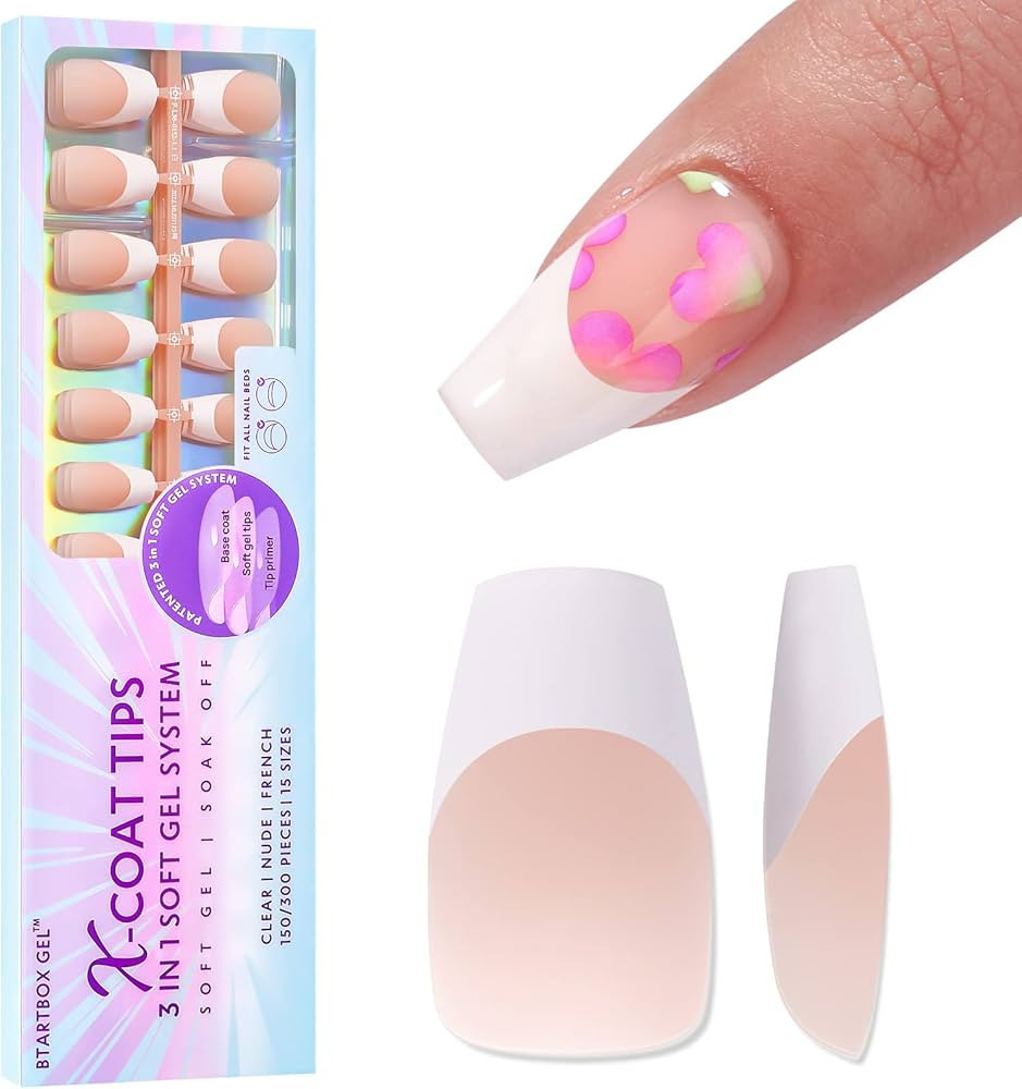 BTArtboxnails Soft Gel Nail Tips - 150pcs Short Coffin French Tip Press on Nails Nude Acrylic Nai... | Amazon (US)