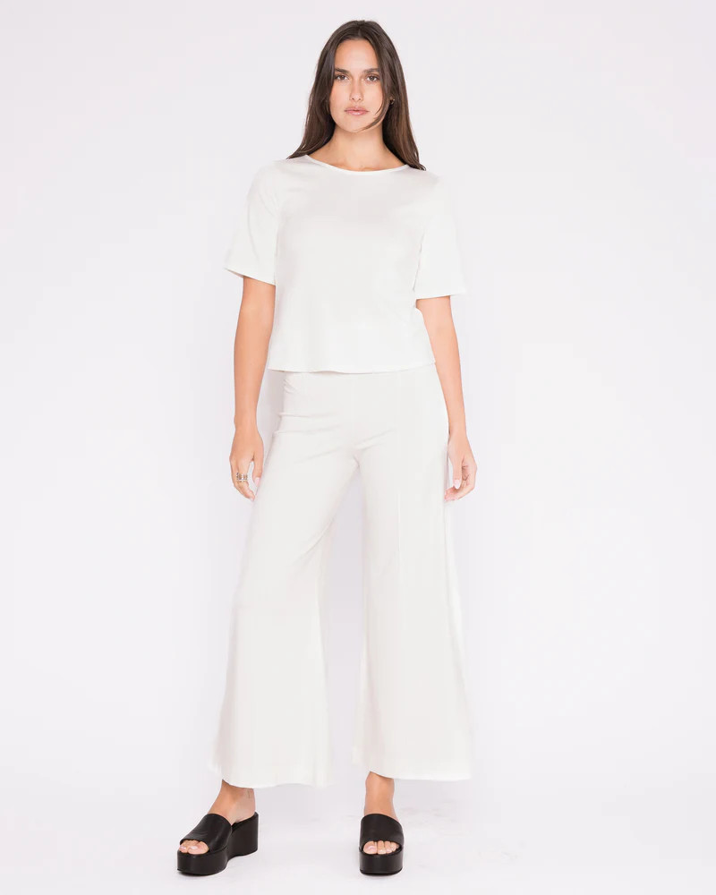 Off-White Ponte Knit Wide Leg Pant: Cropped | Ripley Rader