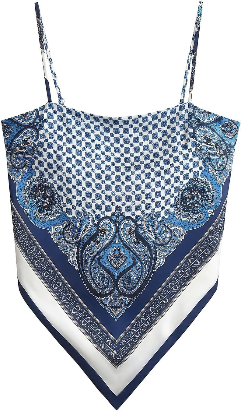 Outoshe Women's Paisley Satin Bandana Tube Top Tie Back Boho Scarf Tops | Amazon (US)