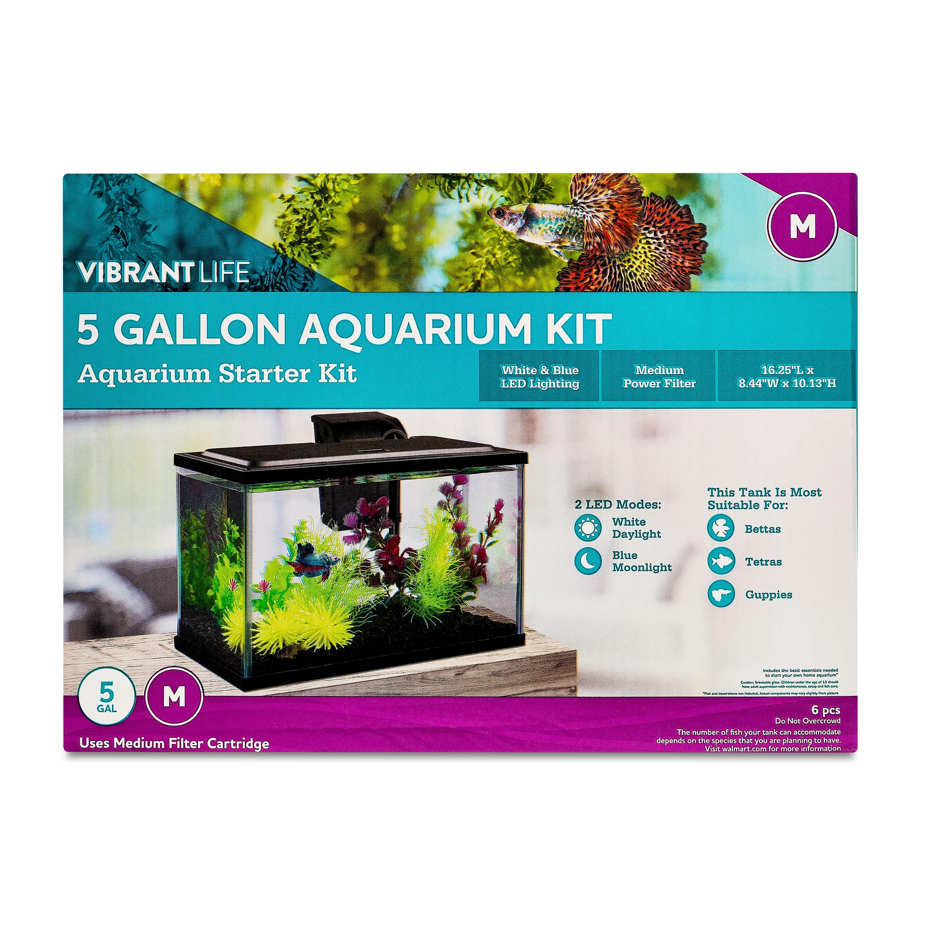 Vibrant Life 5 Gallon Aquarium Starter Kit with Blue & White LED Lights | Walmart (US)