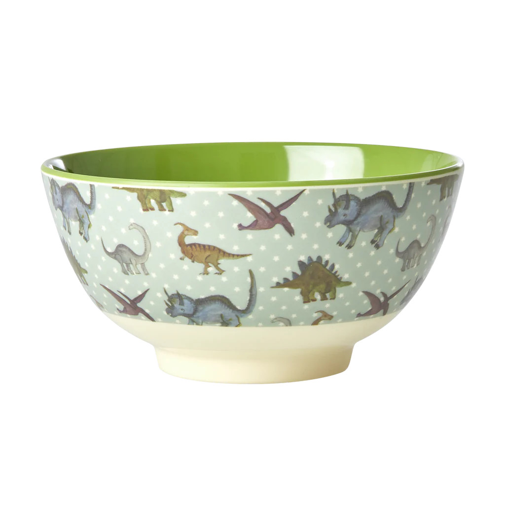 Medium Melamine Bowl - Green - New Dino Print | Rice By Rice