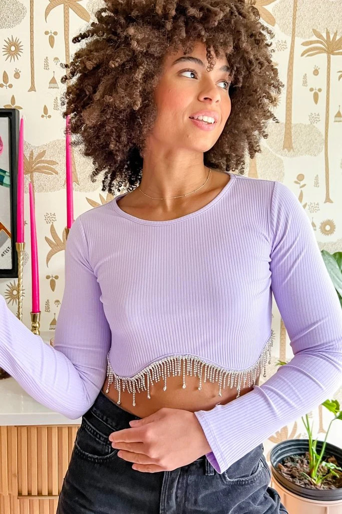 Speak Now Rhinestone Top in Lavender | Girl Tribe Co.