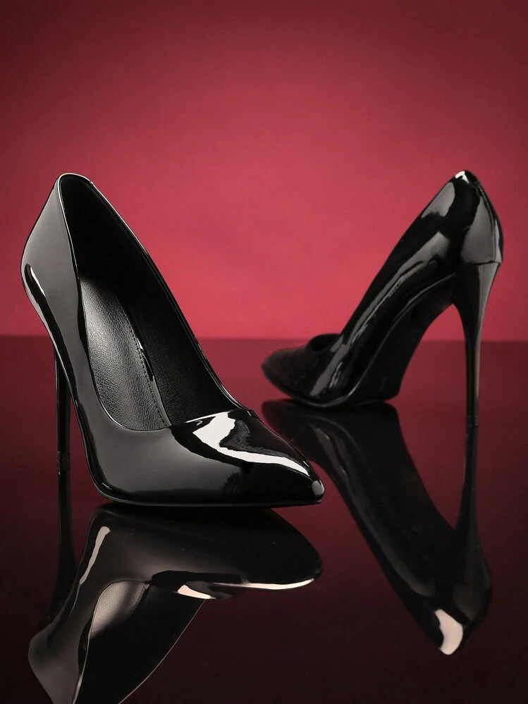 SHUZIA Pointy Toe Pump With Stiletto Heels, Patent Materials Spring Shoes Wedding Shoes Mother's ... | SHEIN