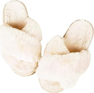 Comwarm Women's Cross Band Fuzzy Slippers Fluffy Open Toe House Slippers Cozy Plush Bedroom Shoes... | Amazon (US)