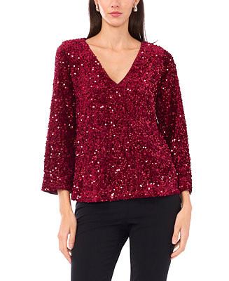 MSK Women's Velvet V-Neck Top - Macy's | Macy's