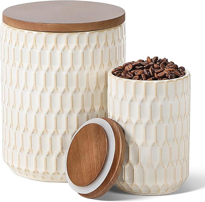 Ceramic Canisters Sets for the Kitchen, Flour Sugar Storage Containers, Diamond-Patterned Design,... | Amazon (US)