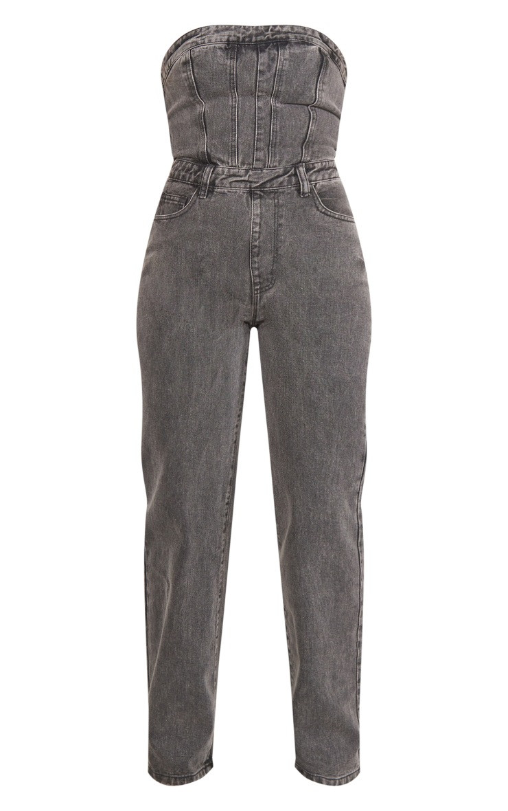Washed Charcoal Bandeau Denim Jumpsuit | PrettyLittleThing UK