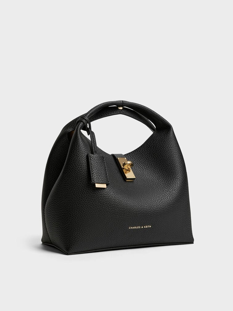 Chance Turn-Lock Bucket Bag - Black | Charles & Keith UK