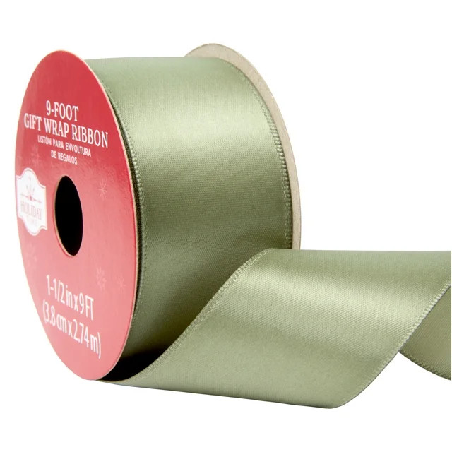 Green Satin Christmas Gift Ribbon, 1.5 in x 9 ft, by Holiday Time - Walmart.com | Walmart (US)