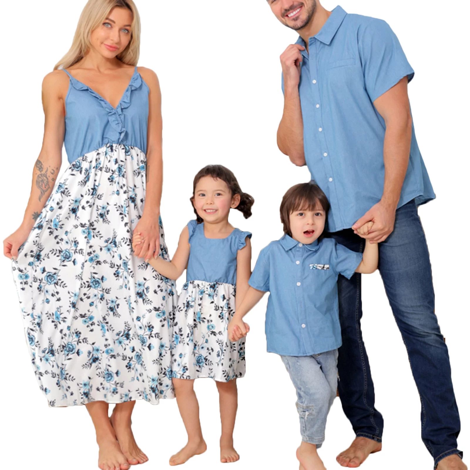 Family Matching Outfits for Whole Family Dad and Son Shirt Tops Mother and Daughters Florl Dress | Walmart (US)