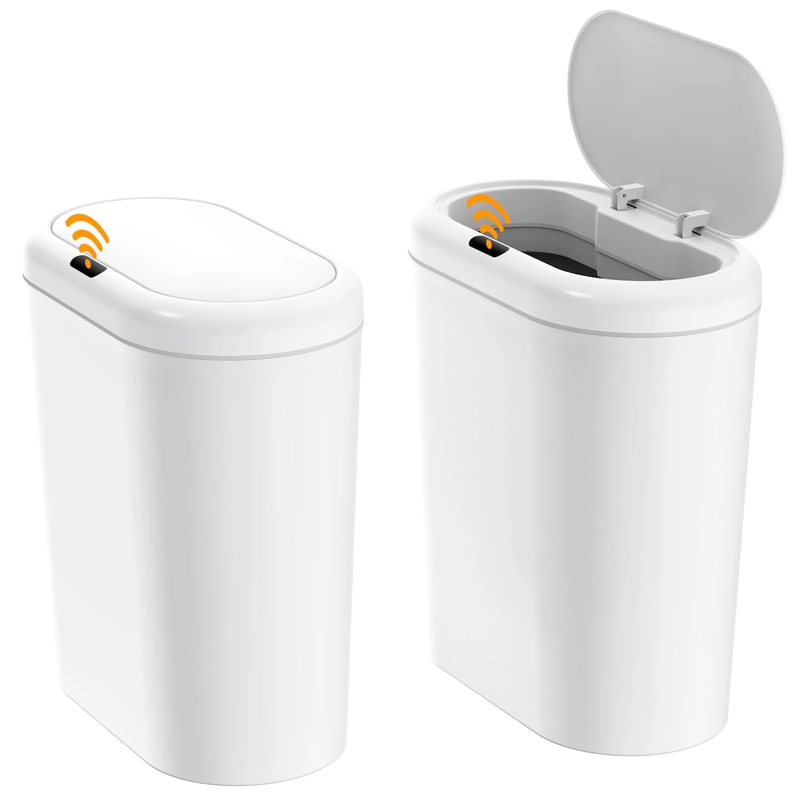 TINANA Automatic Sensor Trash Can with Lid 2 Pack: 3.3 Gallon Plastic Garbage Bins, Waterproof Touchless Slimline Wastebasket for Bathroom, Bedroom, Kitchen, Office, White | Walmart (US)