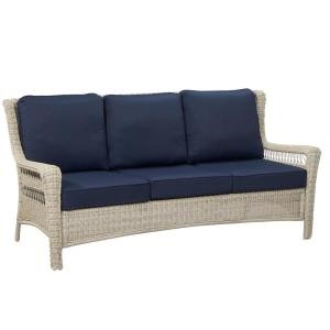 Park Meadows Off-White Wicker Outdoor Sofa with Midnight Cushion | The Home Depot