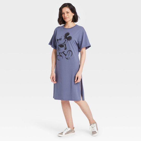 Women's Disney Mickey Short Sleeve Graphic T-Shirt Dress - Blue | Target