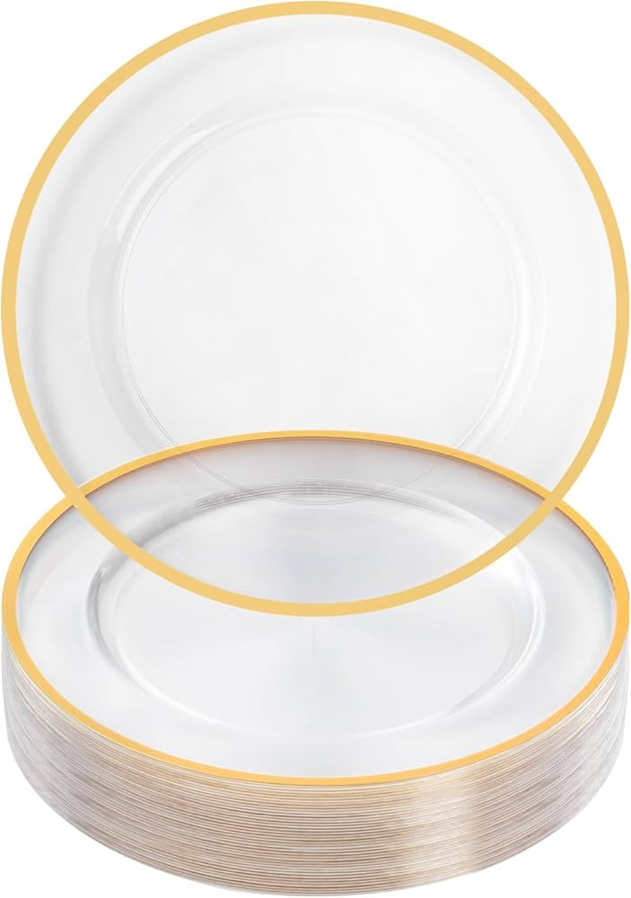 Goodluck 12-Inch Charger Plates, 25 Pack Clear Charger Plates with Gold Trim, Gold Chargers for D... | Amazon (US)