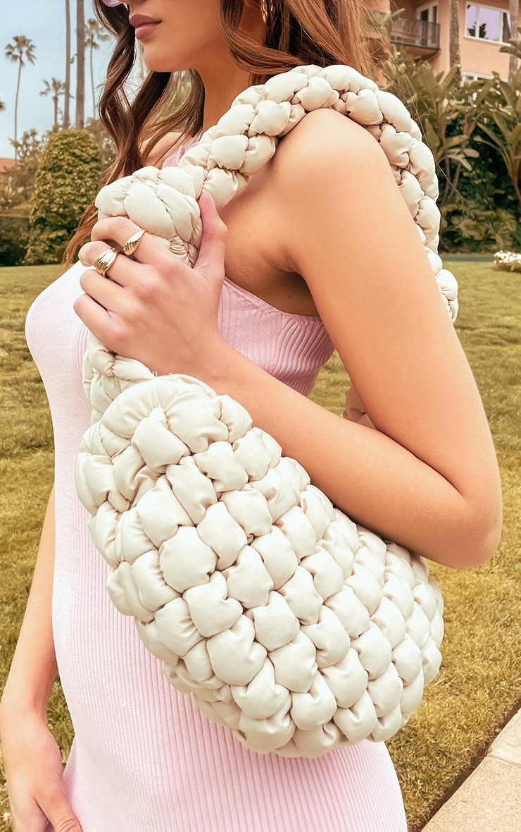 Beige Padded Knot Zip Shoulder Bag | PrettyLittleThing US