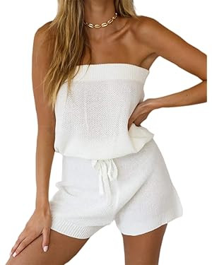 Chang Yun Womens Summer Jumpsuits Casual Loose Sleeveless Off Shoulder Elastic Waist Romper Loung... | Amazon (US)