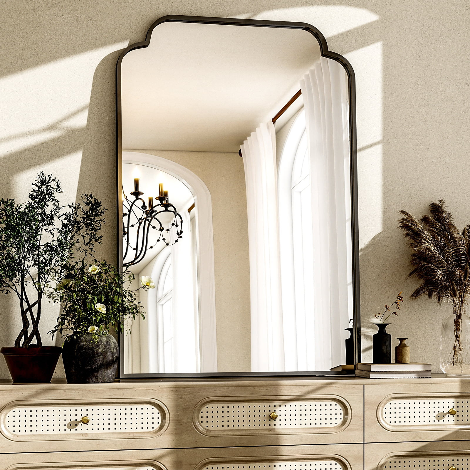 BEAUTYPEAK 30"x40" Arched Bathroom Mirror with Curved Top Modern Decorative Wall Mirror with Deep... | Walmart (US)